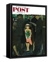 "Subway Girl and Easter Lily" Saturday Evening Post Cover, March 28, 1953-George Hughes-Framed Stretched Canvas