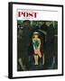 "Subway Girl and Easter Lily" Saturday Evening Post Cover, March 28, 1953-George Hughes-Framed Giclee Print