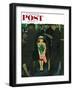 "Subway Girl and Easter Lily" Saturday Evening Post Cover, March 28, 1953-George Hughes-Framed Giclee Print