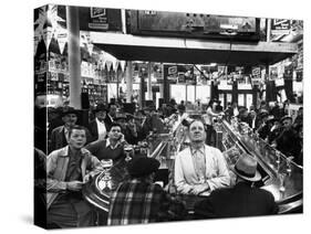 Subway Series: Rapt Audience in Bar Watching World Series Game from New York on TV-Francis Miller-Stretched Canvas