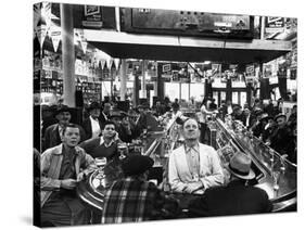 Subway Series: Rapt Audience in Bar Watching World Series Game from New York on TV-Francis Miller-Stretched Canvas