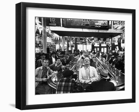 Subway Series: Rapt Audience in Bar Watching World Series Game from New York on TV-Francis Miller-Framed Premium Photographic Print