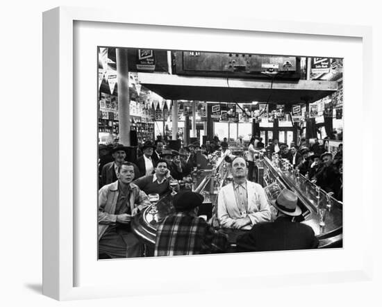 Subway Series: Rapt Audience in Bar Watching World Series Game from New York on TV-Francis Miller-Framed Premium Photographic Print