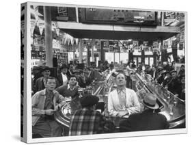 Subway Series: Rapt Audience in Bar Watching World Series Game from New York on TV-Francis Miller-Stretched Canvas