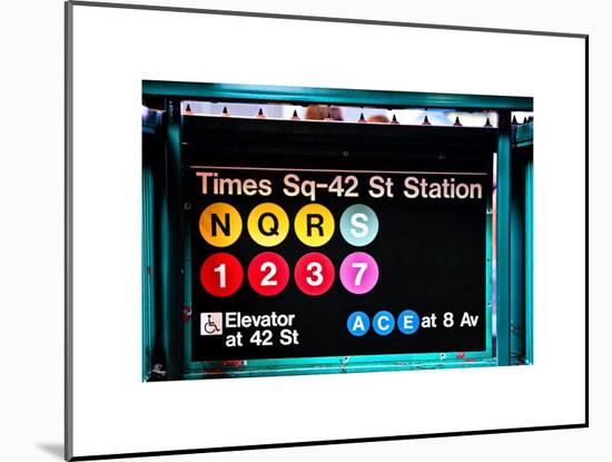 Subway Sign at Times Square, 42 St Station, Manhattan, New York, White Frame, Full Size Photography-Philippe Hugonnard-Mounted Art Print