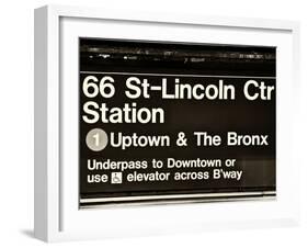 Subway Sign at Times Square, 66 Street Lincoln Station, Manhattan, NYC, USA, Sepia Photography-Philippe Hugonnard-Framed Photographic Print