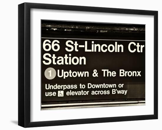 Subway Sign at Times Square, 66 Street Lincoln Station, Manhattan, NYC, USA, Sepia Photography-Philippe Hugonnard-Framed Premium Photographic Print