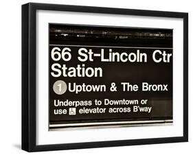 Subway Sign at Times Square, 66 Street Lincoln Station, Manhattan, NYC, USA, Sepia Photography-Philippe Hugonnard-Framed Premium Photographic Print