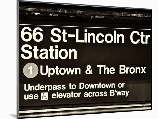 Subway Sign at Times Square, 66 Street Lincoln Station, Manhattan, NYC, USA, Sepia Photography-Philippe Hugonnard-Mounted Premium Photographic Print