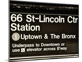 Subway Sign at Times Square, 66 Street Lincoln Station, Manhattan, NYC, USA, Sepia Photography-Philippe Hugonnard-Mounted Premium Photographic Print