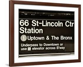 Subway Sign at Times Square, 66 Street Lincoln Station, Manhattan, NYC, USA, Sepia Photography-Philippe Hugonnard-Framed Photographic Print