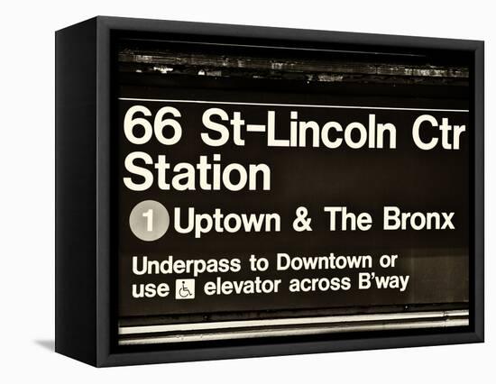 Subway Sign at Times Square, 66 Street Lincoln Station, Manhattan, NYC, USA, Sepia Photography-Philippe Hugonnard-Framed Stretched Canvas