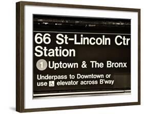 Subway Sign at Times Square, 66 Street Lincoln Station, Manhattan, NYC, USA, Sepia Photography-Philippe Hugonnard-Framed Photographic Print