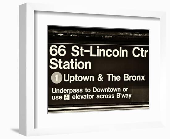 Subway Sign at Times Square, 66 Street Lincoln Station, Manhattan, NYC, USA, Sepia Photography-Philippe Hugonnard-Framed Photographic Print