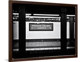 Subway Sign, Black and White Photography, Madison Square Garden, Manhattan, New York, United States-Philippe Hugonnard-Framed Art Print