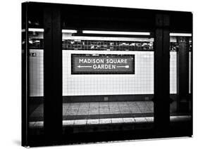 Subway Sign, Black and White Photography, Madison Square Garden, Manhattan, New York, United States-Philippe Hugonnard-Stretched Canvas