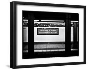 Subway Sign, Black and White Photography, Madison Square Garden, Manhattan, New York, United States-Philippe Hugonnard-Framed Art Print