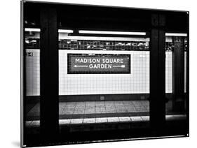 Subway Sign, Black and White Photography, Madison Square Garden, Manhattan, New York, United States-Philippe Hugonnard-Mounted Art Print