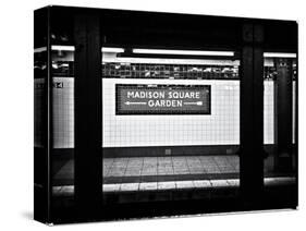 Subway Sign, Black and White Photography, Madison Square Garden, Manhattan, New York, United States-Philippe Hugonnard-Stretched Canvas