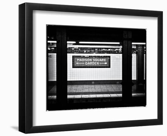 Subway Sign, Black and White Photography, Madison Square Garden, Manhattan, New York, United States-Philippe Hugonnard-Framed Art Print