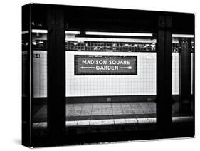 Subway Sign, Black and White Photography, Madison Square Garden, Manhattan, New York, United States-Philippe Hugonnard-Stretched Canvas