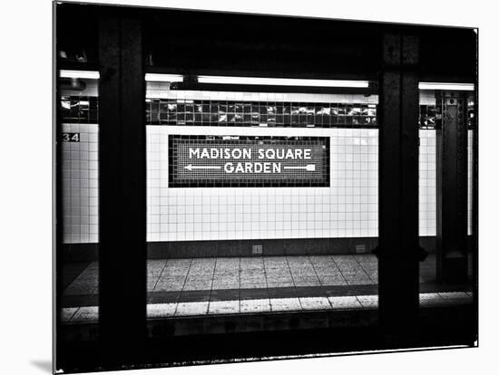 Subway Sign, Black and White Photography, Madison Square Garden, Manhattan, New York, United States-Philippe Hugonnard-Mounted Art Print