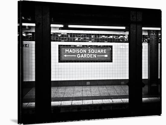 Subway Sign, Black and White Photography, Madison Square Garden, Manhattan, New York, United States-Philippe Hugonnard-Stretched Canvas