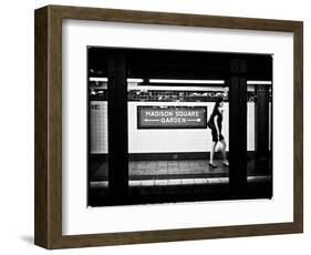 Subway Sign, Black and White Photography, Madison Square Garden, Manhattan, New York, United States-Philippe Hugonnard-Framed Art Print