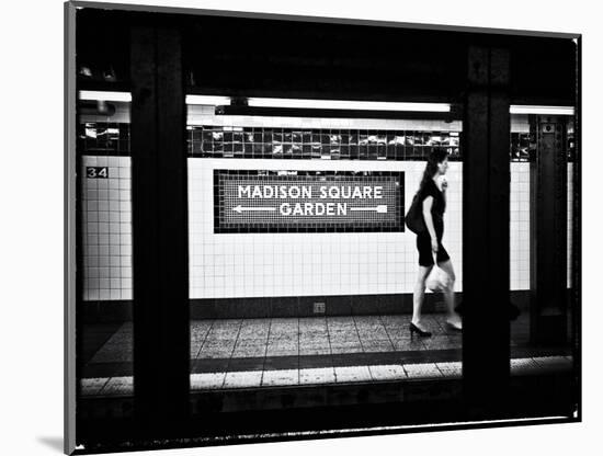 Subway Sign, Black and White Photography, Madison Square Garden, Manhattan, New York, United States-Philippe Hugonnard-Mounted Art Print