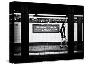 Subway Sign, Black and White Photography, Madison Square Garden, Manhattan, New York, United States-Philippe Hugonnard-Stretched Canvas