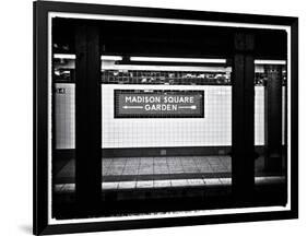 Subway Sign, Black and White Photography, Madison Square Garden, Manhattan, New York, United States-Philippe Hugonnard-Framed Art Print