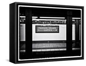 Subway Sign, Black and White Photography, Madison Square Garden, Manhattan, New York, United States-Philippe Hugonnard-Framed Stretched Canvas