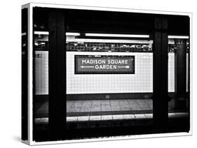 Subway Sign, Black and White Photography, Madison Square Garden, Manhattan, New York, United States-Philippe Hugonnard-Stretched Canvas