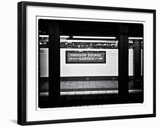 Subway Sign, Black and White Photography, Madison Square Garden, Manhattan, New York, United States-Philippe Hugonnard-Framed Art Print