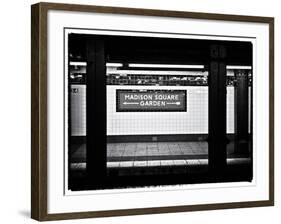 Subway Sign, Black and White Photography, Madison Square Garden, Manhattan, New York, United States-Philippe Hugonnard-Framed Art Print