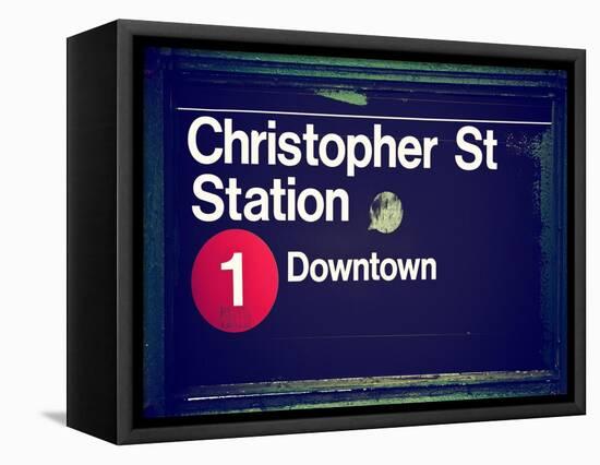 Subway Station Sign, Christopher Street Station, Downtown, Manhattan, NYC, White Frame-Philippe Hugonnard-Framed Stretched Canvas