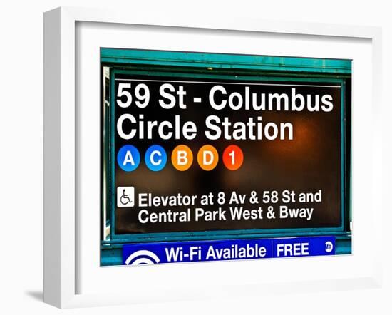 Subway Station Signs, 59 Street Columbus Circle Station, Manhattan, NYC, White Frame-Philippe Hugonnard-Framed Art Print