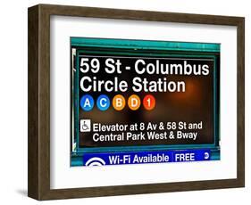 Subway Station Signs, 59 Street Columbus Circle Station, Manhattan, NYC, White Frame-Philippe Hugonnard-Framed Art Print