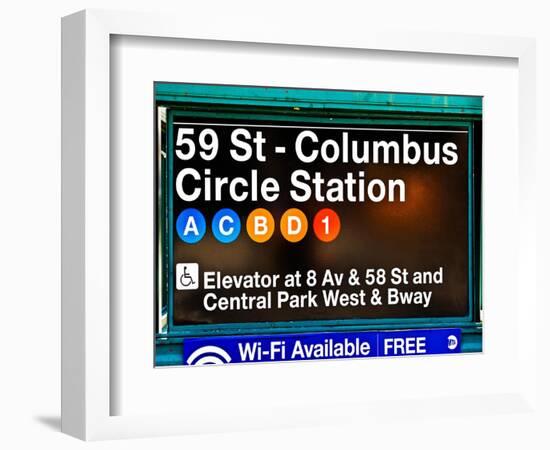 Subway Station Signs, 59 Street Columbus Circle Station, Manhattan, NYC, White Frame-Philippe Hugonnard-Framed Art Print