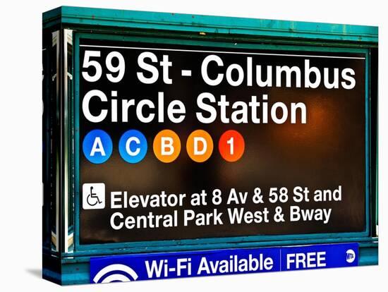 Subway Station Signs, 59 Street Columbus Circle Station, Manhattan, NYC, White Frame-Philippe Hugonnard-Stretched Canvas