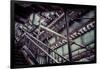 Subway station stair railing and steel construction with corrosion, Brooklyn, New York, USA-Andrea Lang-Framed Photographic Print