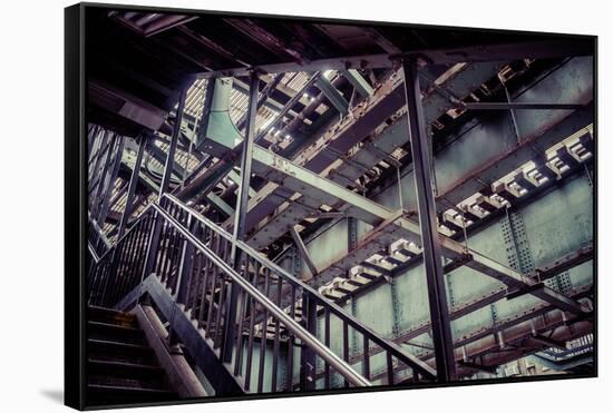 Subway station stair railing and steel construction with corrosion, Brooklyn, New York, USA-Andrea Lang-Framed Stretched Canvas