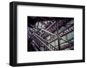 Subway station stair railing and steel construction with corrosion, Brooklyn, New York, USA-Andrea Lang-Framed Photographic Print