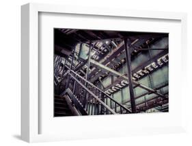 Subway station stair railing and steel construction with corrosion, Brooklyn, New York, USA-Andrea Lang-Framed Photographic Print