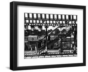 Subway Station, Williamsburg, Brooklyn, New York, United States, Black and White Photography-Philippe Hugonnard-Framed Photographic Print