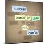 Success Comes in Cans Not Can'ts Saying on Paper Pieces Pinned to a Cork Board-iqoncept-Mounted Art Print