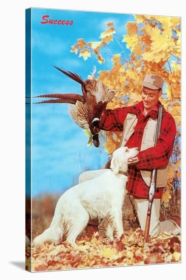 Success, Man with Dead Pheasant and Hunting Dog-null-Stretched Canvas