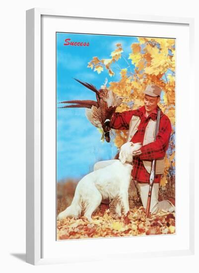 Success, Man with Dead Pheasant and Hunting Dog-null-Framed Art Print