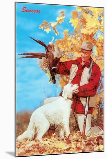 Success, Man with Dead Pheasant and Hunting Dog-null-Mounted Art Print