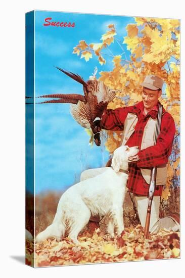 Success, Man with Dead Pheasant and Hunting Dog-null-Stretched Canvas